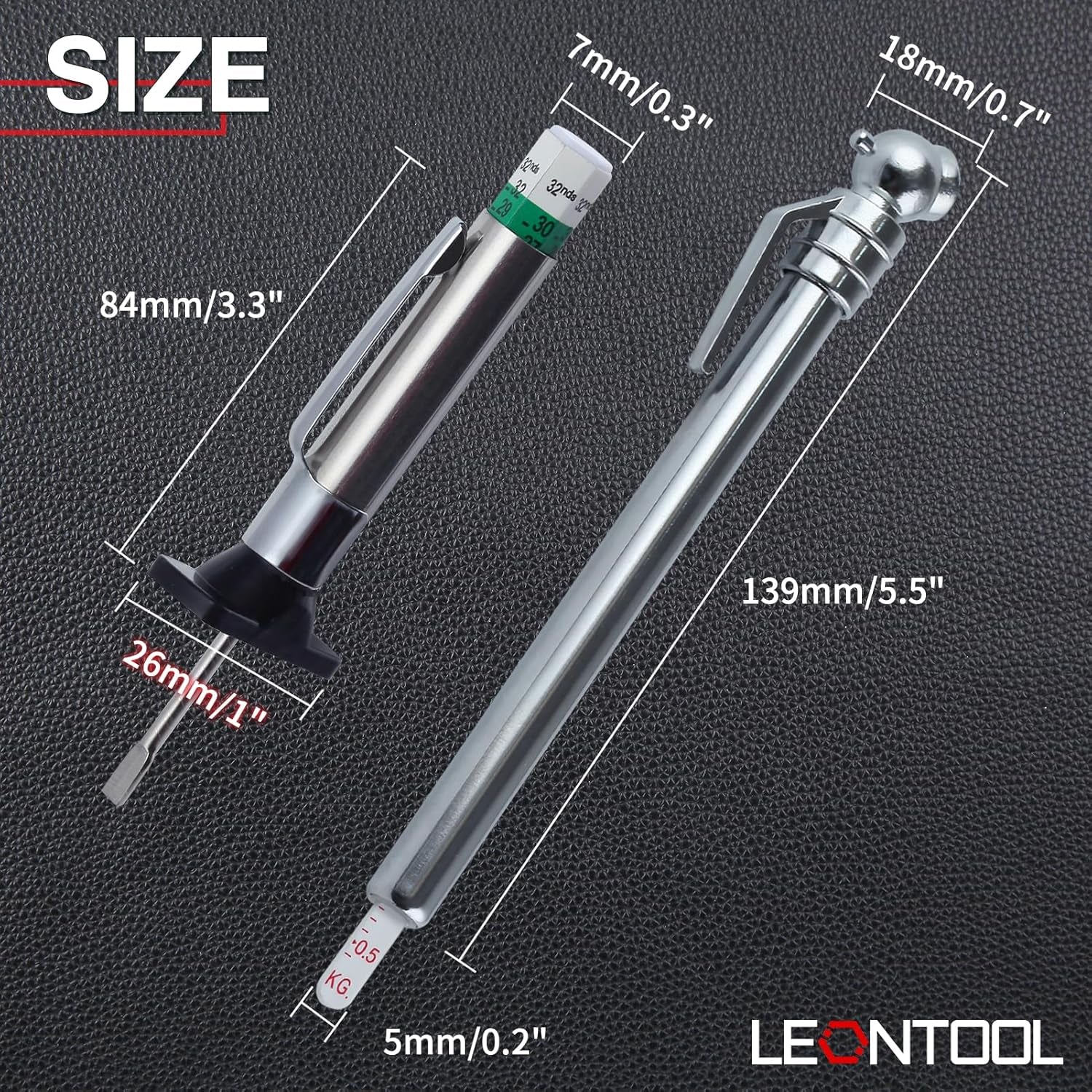 Color Coded Tire Tread Depth Gauge 32Nds with Pencil Tire Pressure Gauge 5-50 PSI, Air Pressure Gauge for Tires, Professional Tire Thread Meter Tool for Motorcycle,School Bus,Suv