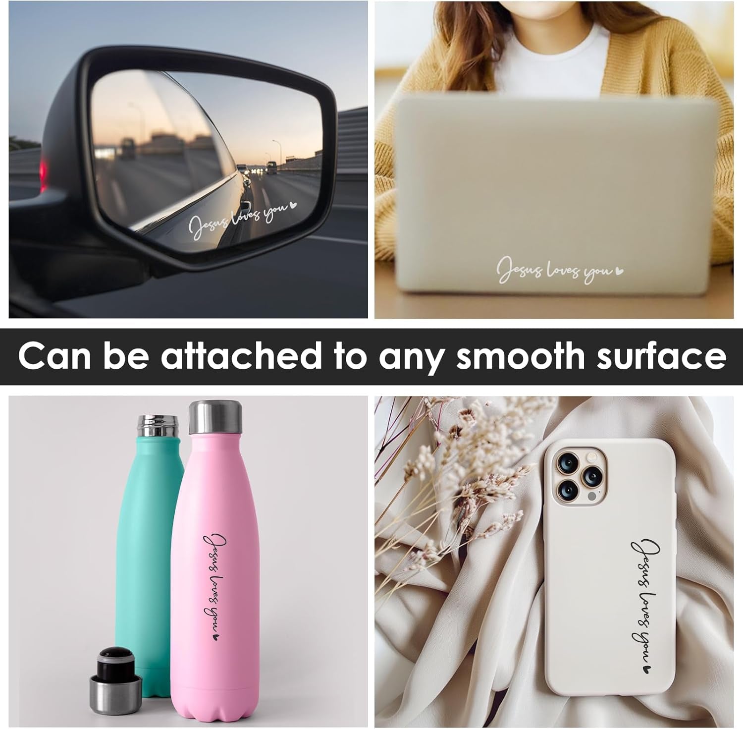 3X Jesus Love You Rear View Mirror Sticker, Rearview Mirror Decal with Heart Car Window Decals Self Affirmations Car Mirror Stickers for Women Water Bottle Laptop Accessories Gifts