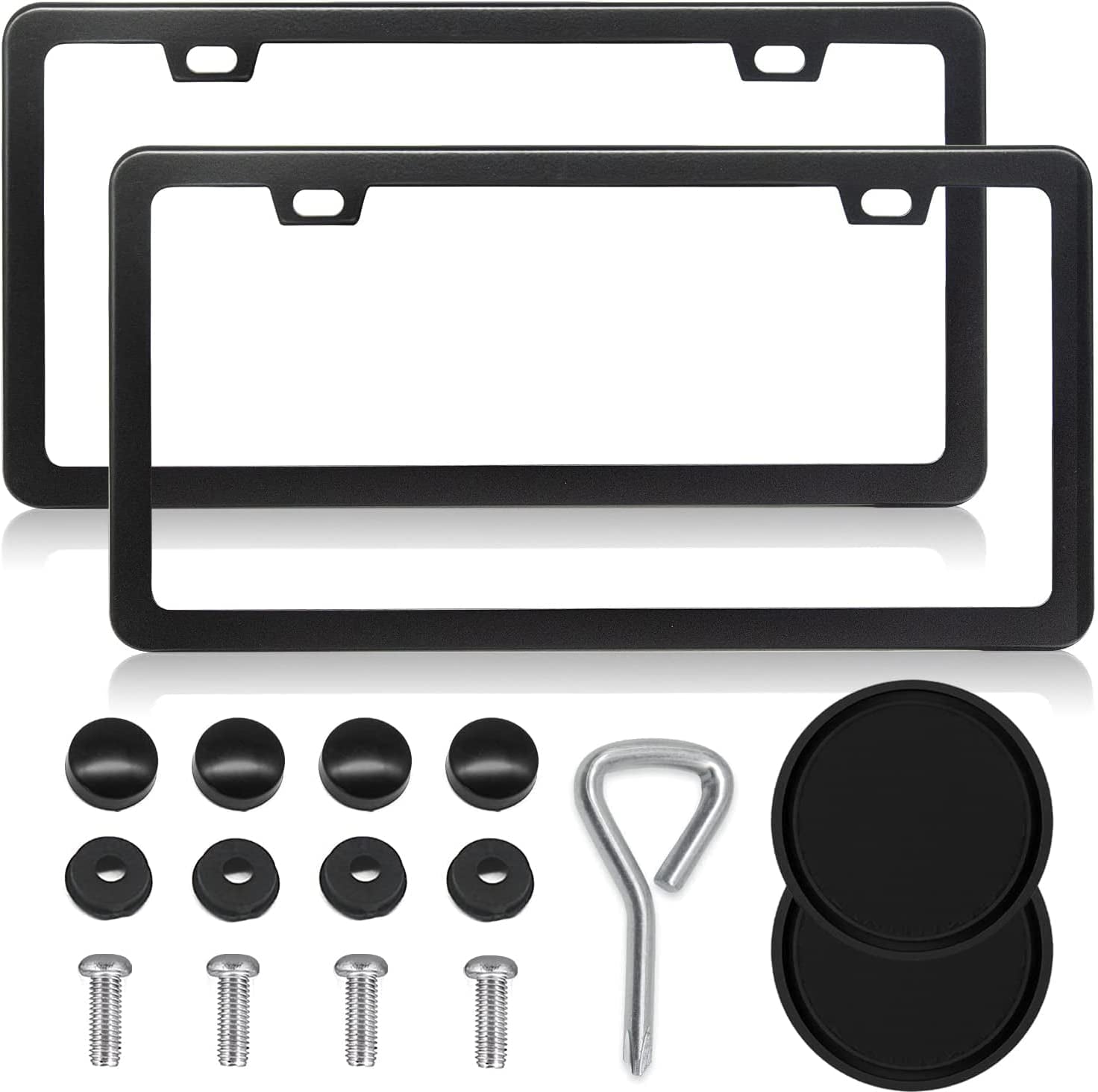 Black License Plate Frames, 2 Hole License Plate Frame, 2PCS Black License Plate Holders with Coasters, Universal Thin Stainless Steel Rust-Proof Car Plate Cover Included Screw Accessories