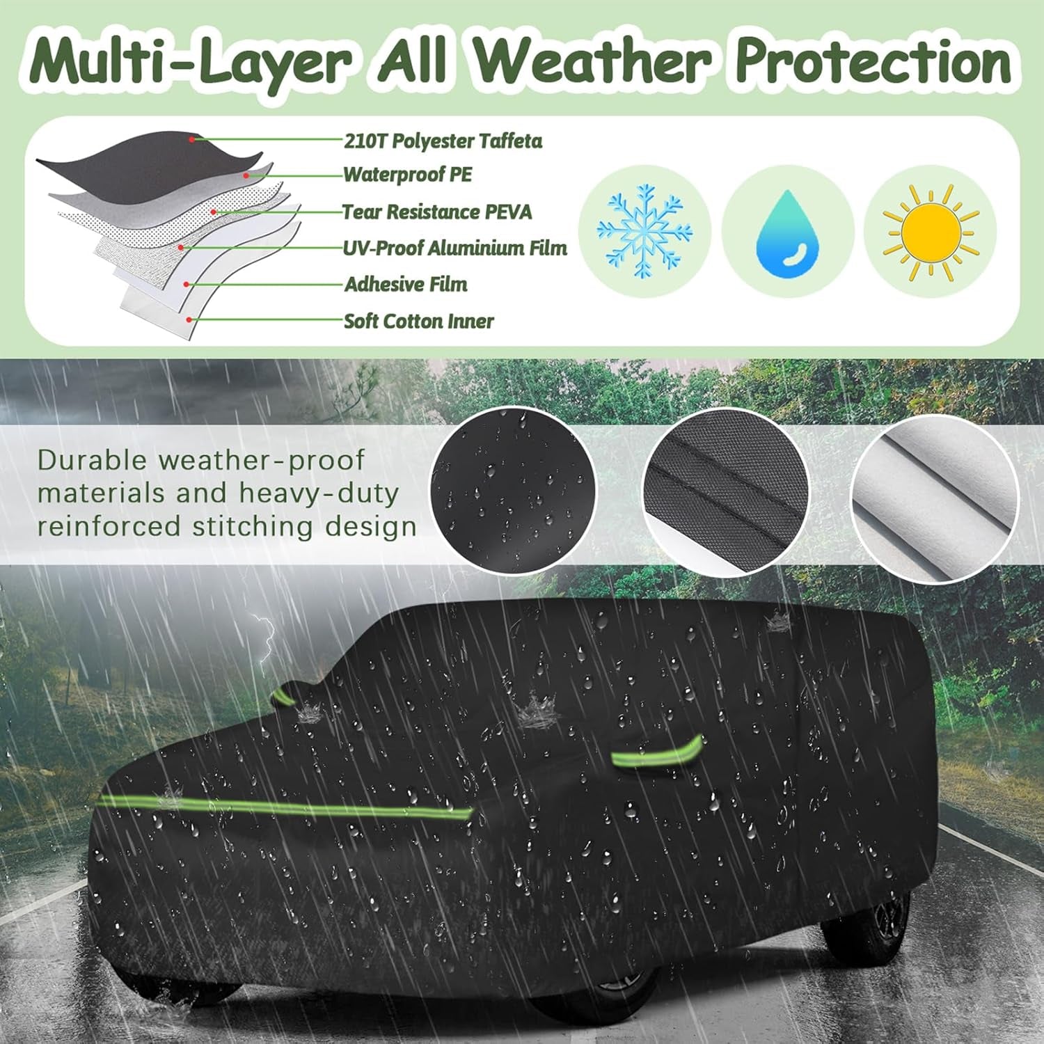Car Cover for 2003-2025 Chevrolet Express Van/Gmc Savana Cargo Van 1500/2500/3500 Regular SWB, Waterproof 210T Sun Rain UV Dust Snow Protection Car Cover with Zipper Door & Windproof Straps