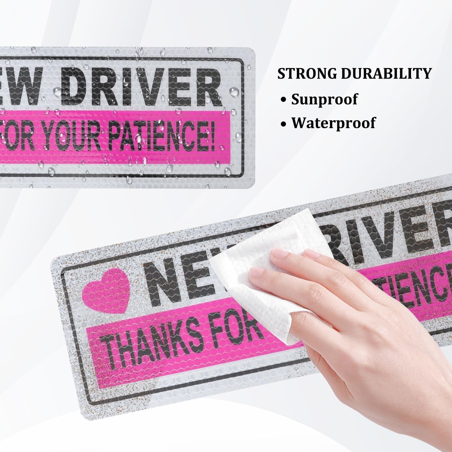 2PCS Student Driver Magnet for Car,Reflective New Driver Sticker Car Decorations for Safety Warning,Essential Please Be Patient Student Driver Magnet Car Accessories (Pink 1)