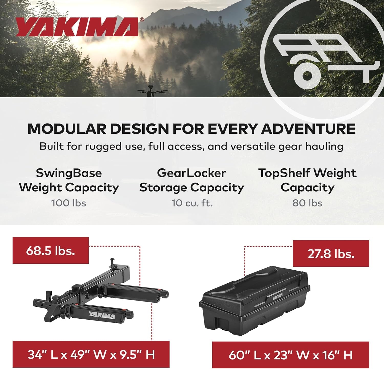 Swing Rack 2 Inch Hitch Cargo System, EXO Swingbase, Bundled with EXO Gearlocker Storage Box - Car Vehicle Accessories for Travel and Camping