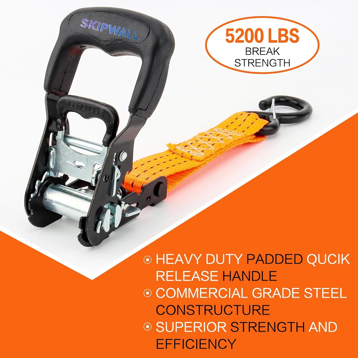 Jet Ski Ratchet Strap,3 Point Tie down Strap 1.5 Inches X 10 Feet, Super Sturdy Tie Downs for Jet Skis, Seadoo, Waverunner,Pwc,3000 Lbs Break Strength,S Hooks with Safety Clip