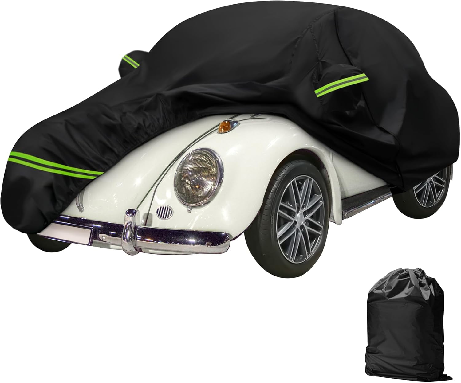 Car Covers for Beetle Bug Sedan 2-Door 1960-1980 Waterproof All Weather Full Car Cover 210D with Door Zipper & Windproof Bands for Snow Rain Dust Hail Protection Black