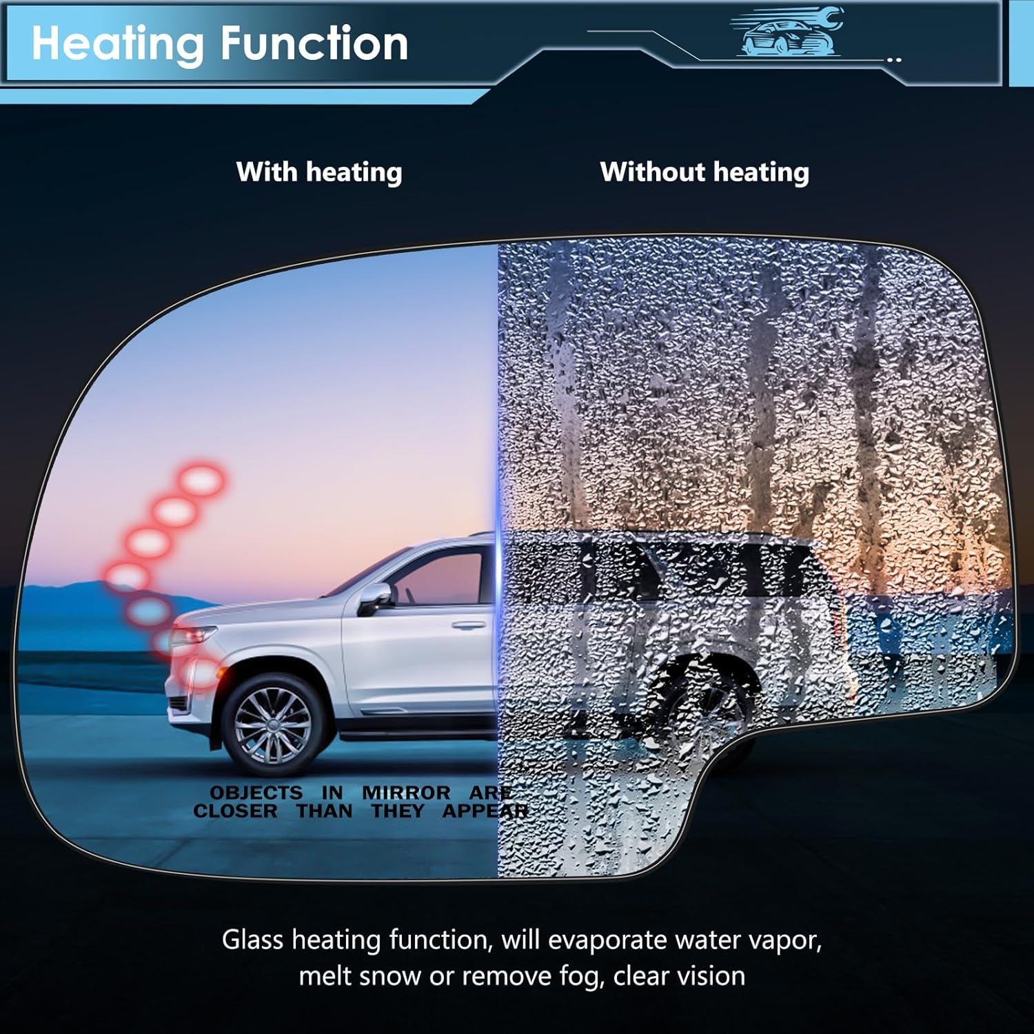 Driver Side Heated Mirror Glass Replacement Compatible with 2003-2006 Escalade, Chevy Avalanche, Silverado, Suburban, Tahoe, GMC Sierra, Yukon, Convex Mirror with Turn Signal (Left) 88944391