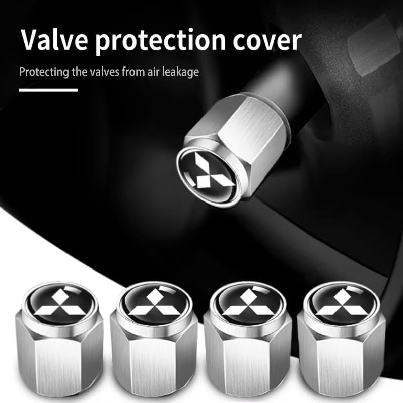 Car Wheel Tire Valve Stem Caps for Mitsubishi Triton 2015-2018, Tire Valve Caps Stem Covers Dust Caps for Car Tyres Car Wheel Air Cover Tire Air Cap Car Accessories,Silver-A