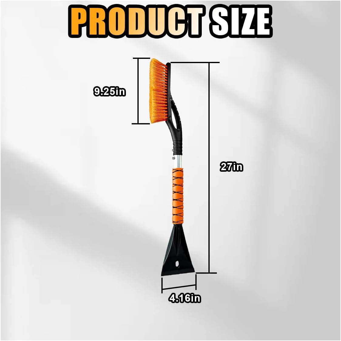 27" Car Snow Brush and Ice Scraper - Aluminum Snow Removal Tool with Ergonomic Foam Grip - Detachable Ice Scraper for Car Windshield and Window - Ice Shovel Tool Car Winter Accessories (Orange)