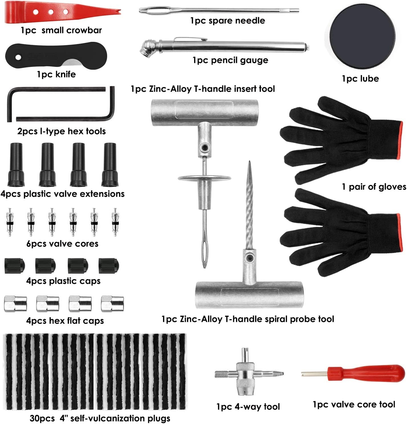 Tyre Repair Kit, 63Pcs Heavy Duty Tire Plug, Universal Repair Tool Kit to Fix Punctures and Plug Flats Tire Patch for Car, Motorcycle, Truck, Tractor, Trailer, ARB, ATV, RV, SUV