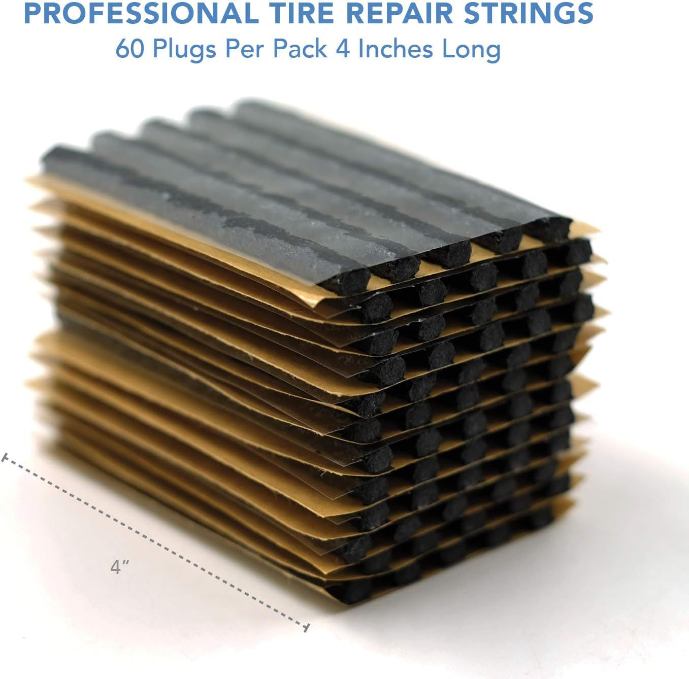 60Pcs 4" Black Tire Repair Strings, Automotive Tool Tire Repair Plugs for Tubeless Off-Road Tires Car, Bike, ATV, UTV, Wheelbarrow, Mower