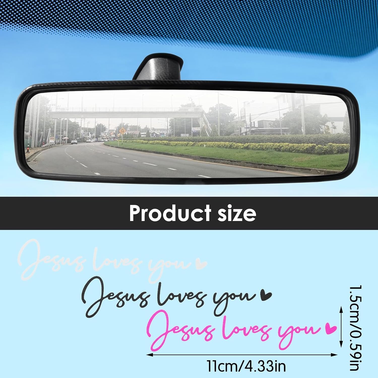 3X Jesus Love You Rear View Mirror Sticker, Rearview Mirror Decal with Heart Car Window Decals Self Affirmations Car Mirror Stickers for Women Water Bottle Laptop Accessories Gifts