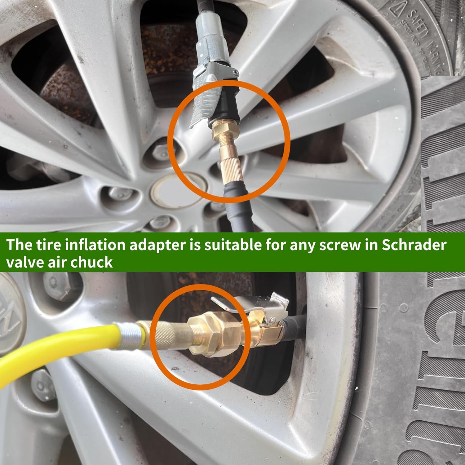 Air Inflator Adapter 1/4 NPT (M) to Standard Schrader Valve (M),Locking Air Chuck for Use on Tire Inflators, Air Compressors or Air Hoses.Rust-Resistant Brass Air Inflator Adapter(2 Packs)