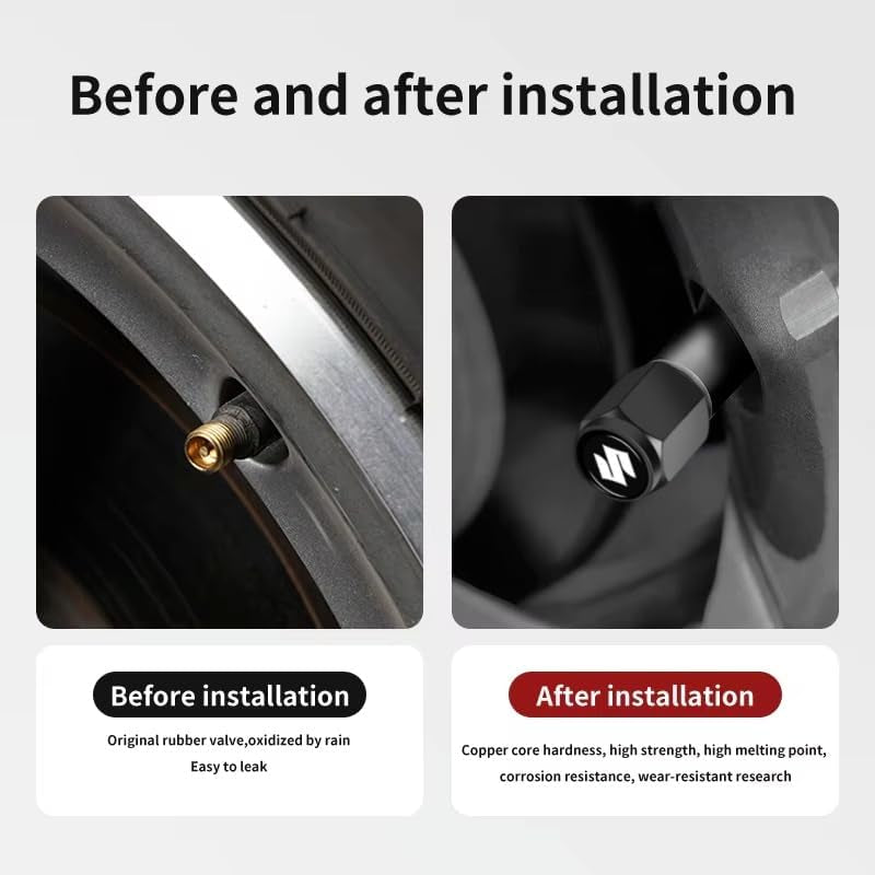 Car Wheel Tire Valve Stem Caps for Suzuki Jimny Xbee Grand Vitara,Tire Valve Caps Stem Covers Dust Caps for Car Tyres Car Wheel Air Cover Tire Air Cap Car Accessories,Black-A