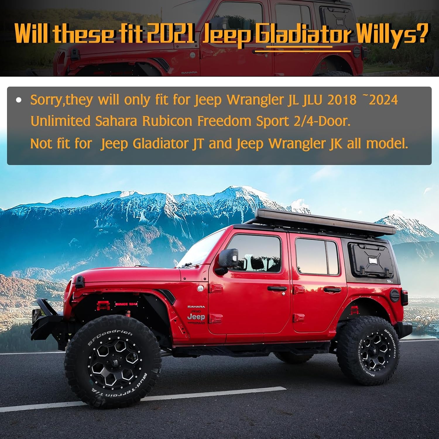 Jeep Wrangler Inner Fender Rear Fender Liners Compatible with Jeep Wrangler JL Aluminum,With 4 LED Lights for 2018-2022 Jeep Wrangler Jl(No Fit 2020-2022 Gladiator JT)