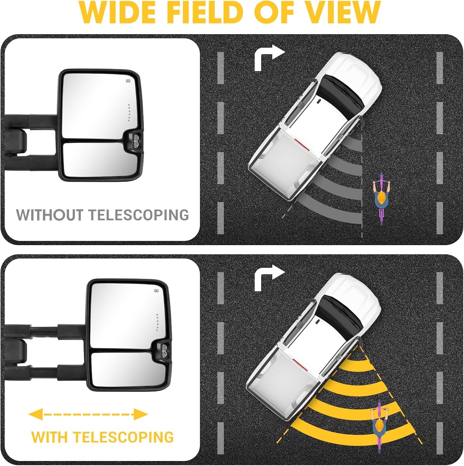 Power Folding Towing Mirrors Black for 2014-2018 Chevy Silverado GMC Sierra 1500 2500HD 3500HD 2019 Chevy GMC 1500 with Switchback Lights Running Signal Light Heated Set