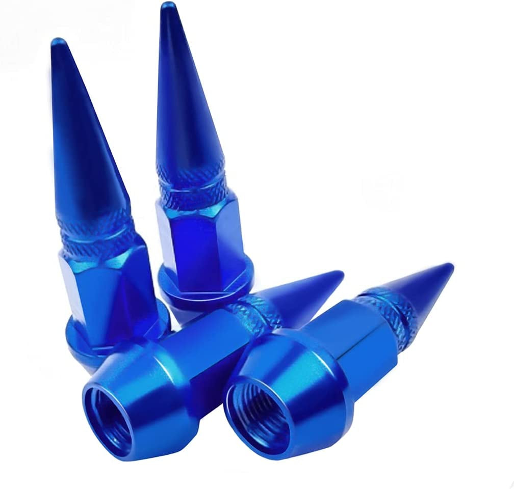 Car Wheel Tire Valve Caps, 4 Pack Spiked Aluminum Valve Stem Caps, Attractive Dustproof Car Accessories, Universal for Most Vehicles (Blue/45Mm)