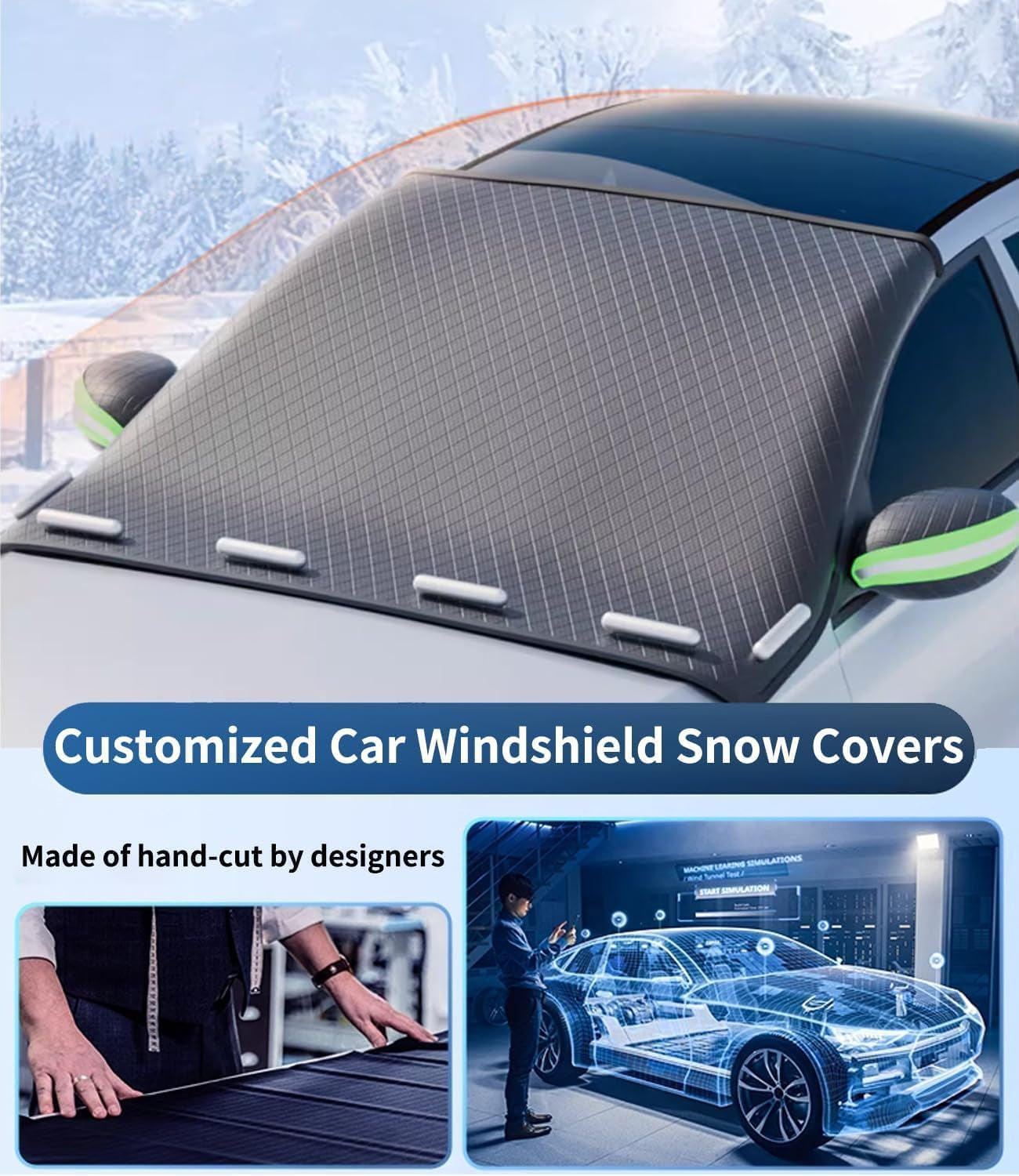 Custom Fit for for Cadillac Windshield Snow Covers, 8 Layers Waaterproof Windproof Protection, UV, Winter Magnetic Windshield Frost Cover, for Cadillac Accessories (For Cadillac Escalade ESV)