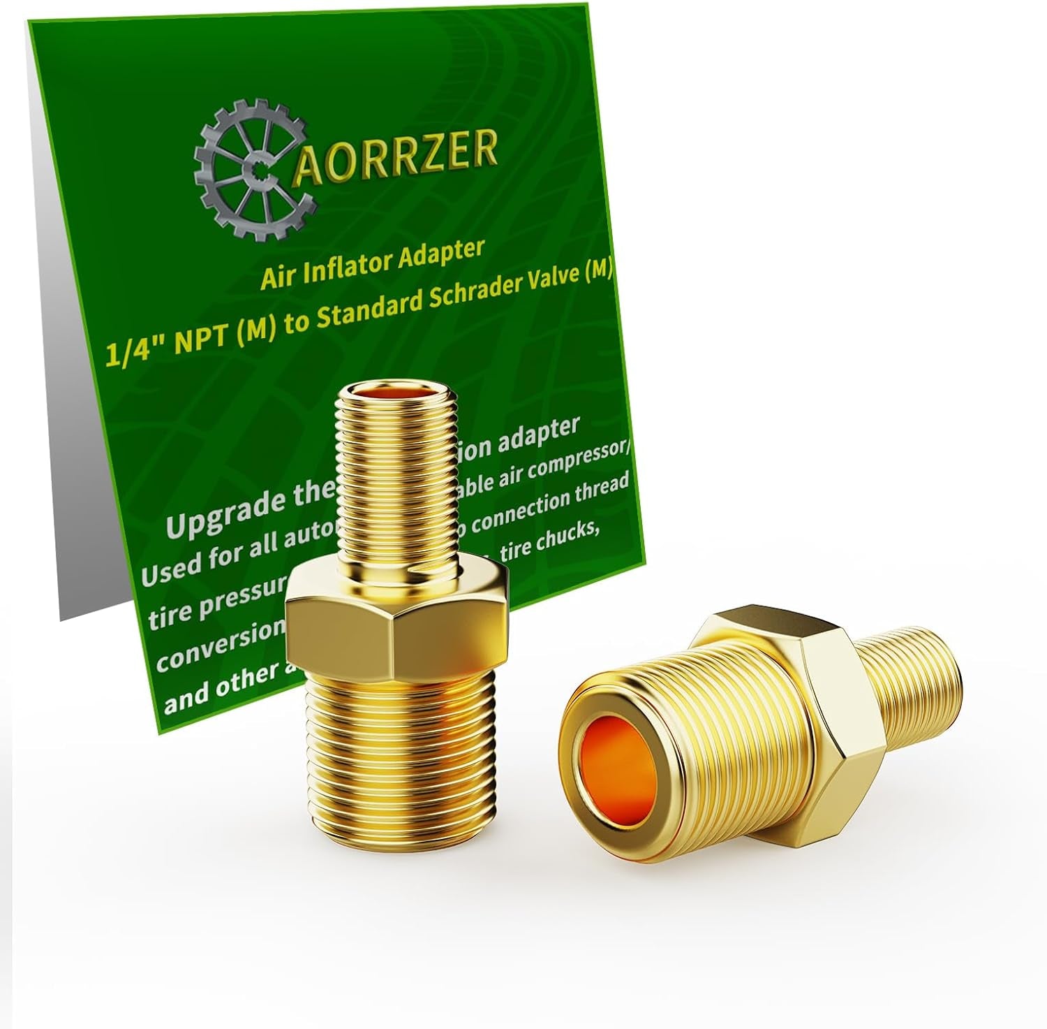 Air Inflator Adapter 1/4 NPT (M) to Standard Schrader Valve (M),Locking Air Chuck for Use on Tire Inflators, Air Compressors or Air Hoses.Rust-Resistant Brass Air Inflator Adapter(2 Packs)