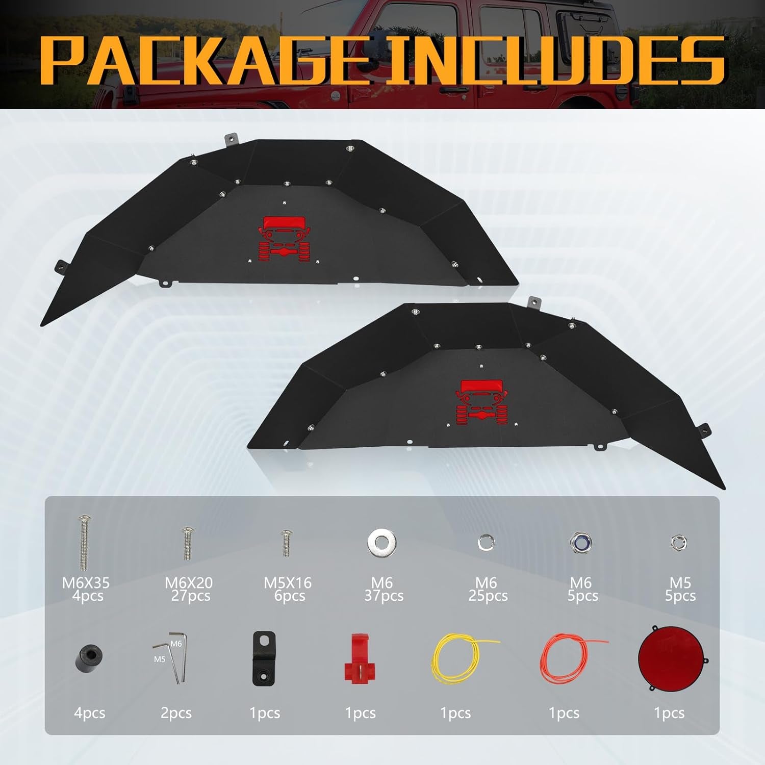 Jeep Wrangler Inner Fender Rear Fender Liners Compatible with Jeep Wrangler JL Aluminum,With 4 LED Lights for 2018-2022 Jeep Wrangler Jl(No Fit 2020-2022 Gladiator JT)