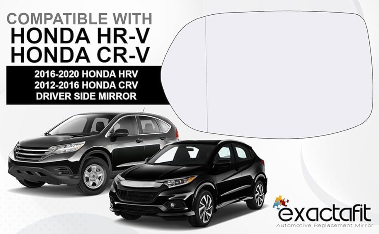 Driver Side Mirror Glass Assembly with Plastic Backing Plate (Non-Heated) Compatible with 2012-2016 Honda CRV, 2016-2020 HRV