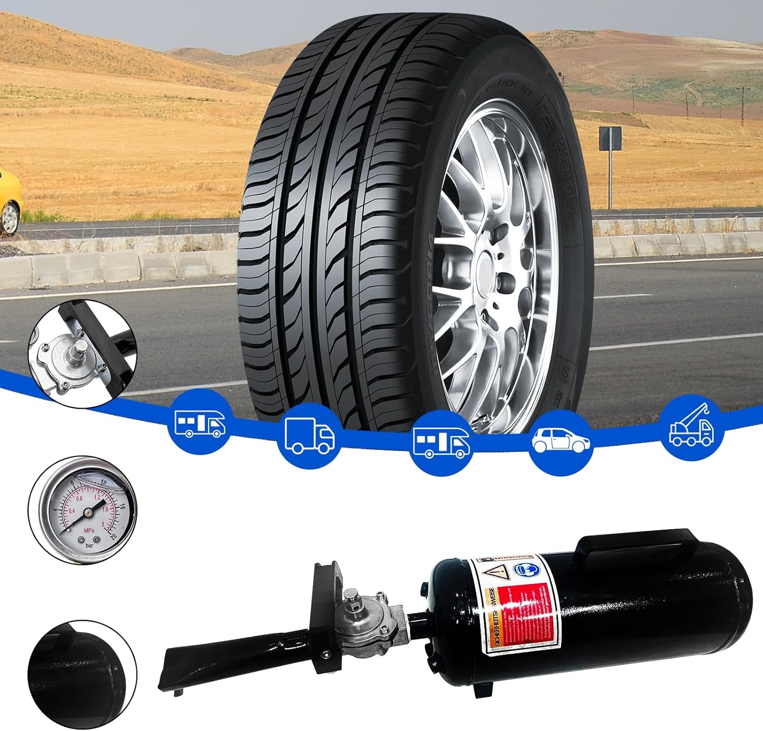 Tire Bead Seater, 3Gal / 11.4L Air Bead Blaster Tire Inflator, Handheld Tire Air Blaster, Wheel Trigger Seating Tool Inflator for Tractor Truck ATV Car, 87-116 PSI Operating Pressure