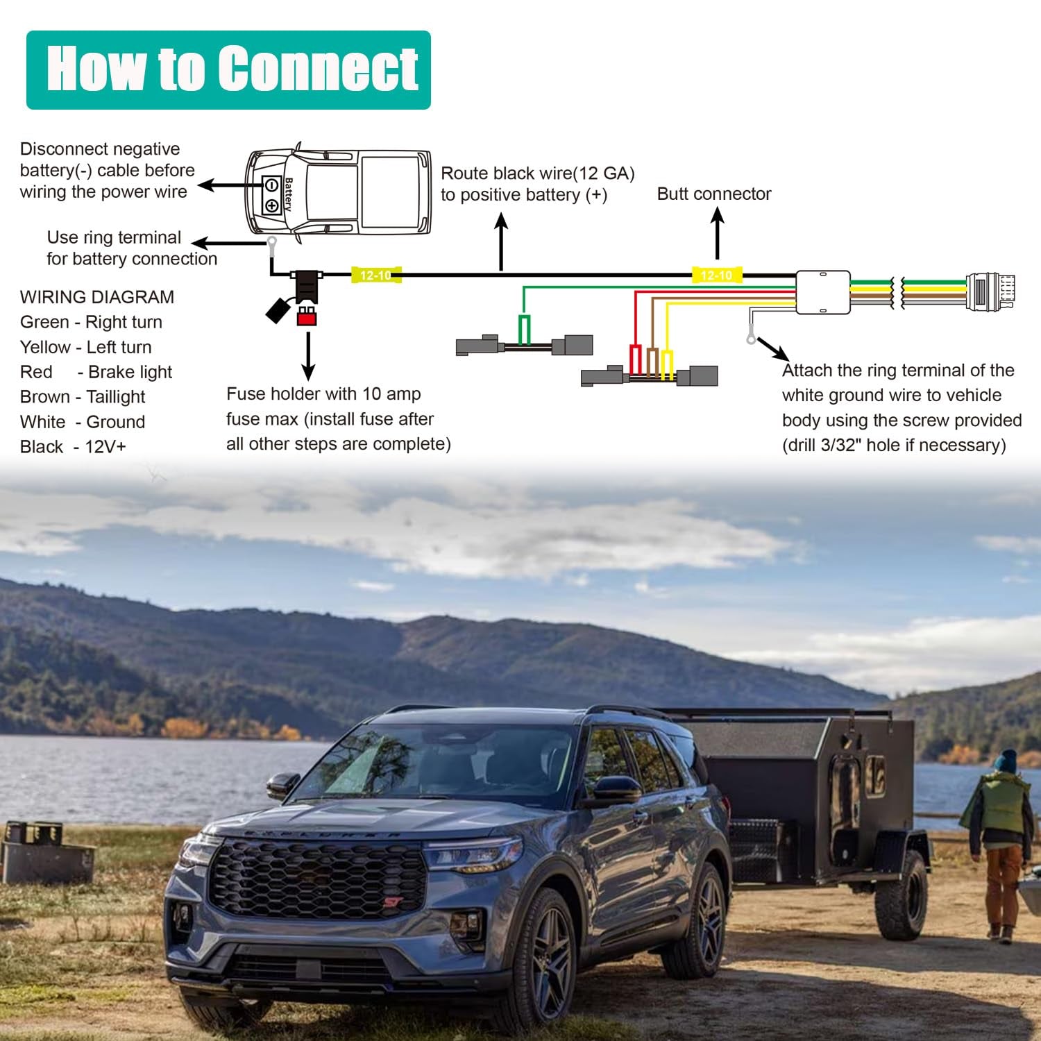 Trailer Wiring Harness Compatible with Ford Explorer(2020-2025), Ford Taurus(2010-2019) and Lincoln MKS(2013-2016), 56093 Custom 4 Pin Trailer Hitch Wiring Towing Harness Kit