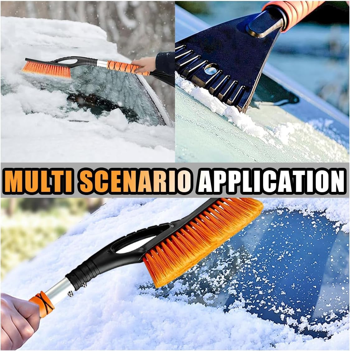 27" Car Snow Brush and Ice Scraper - Aluminum Snow Removal Tool with Ergonomic Foam Grip - Detachable Ice Scraper for Car Windshield and Window - Ice Shovel Tool Car Winter Accessories (Orange)