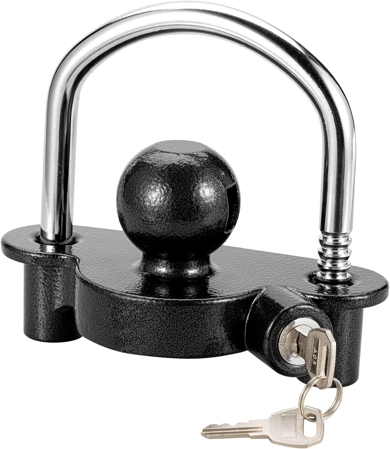 Trailer Hitch Lock Universal Tow Ball Coupler Security Kit Heavy Duty Anti-Theft Protection for Trailer Caravan Horsebox, 2 Keys, Black