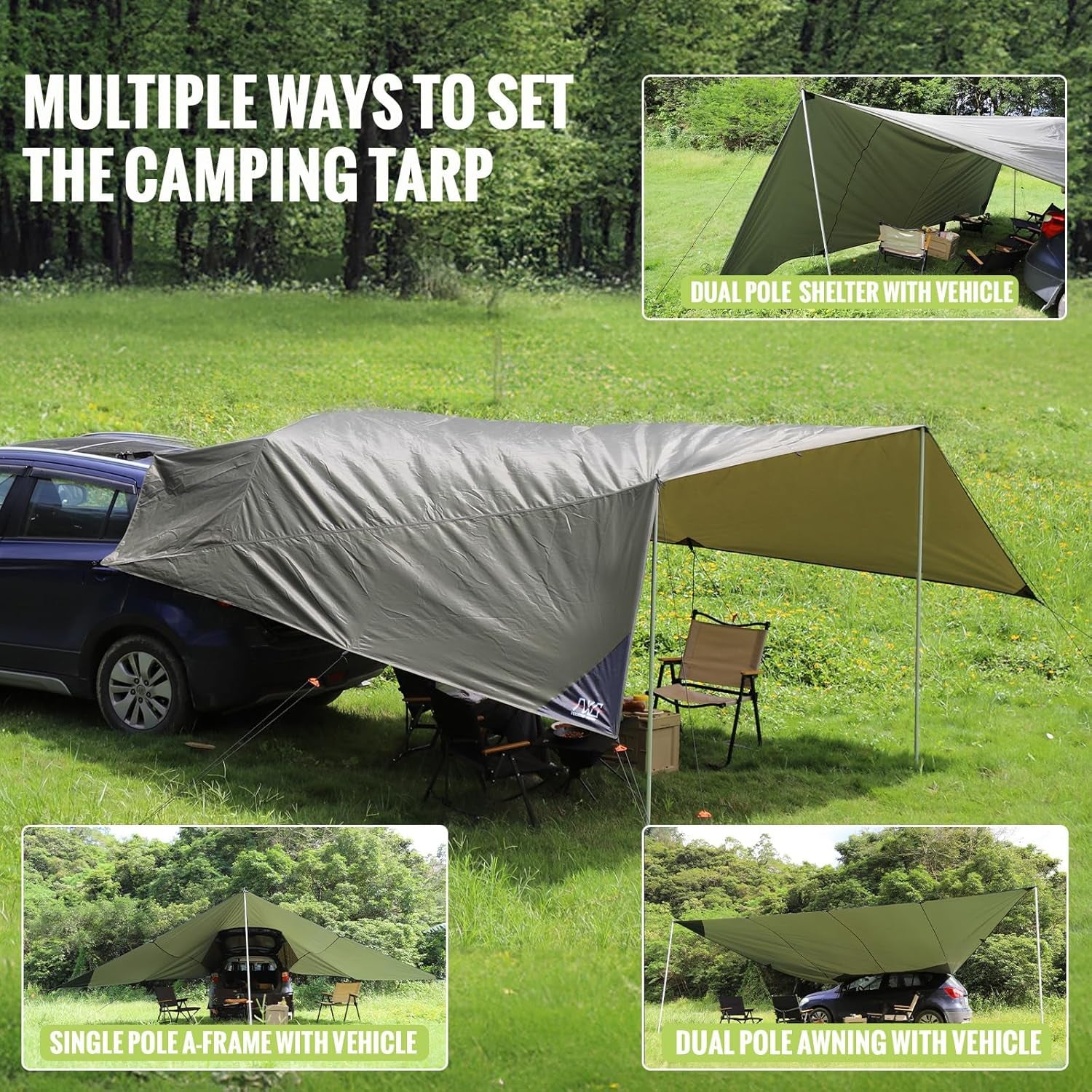 Car Awning Camping Tarp for SUV, Truck Canopy Waterproof 19 X 13.3 X 8.6 FT Tailgate Awning for Camping,Van,Mpv,Jeep