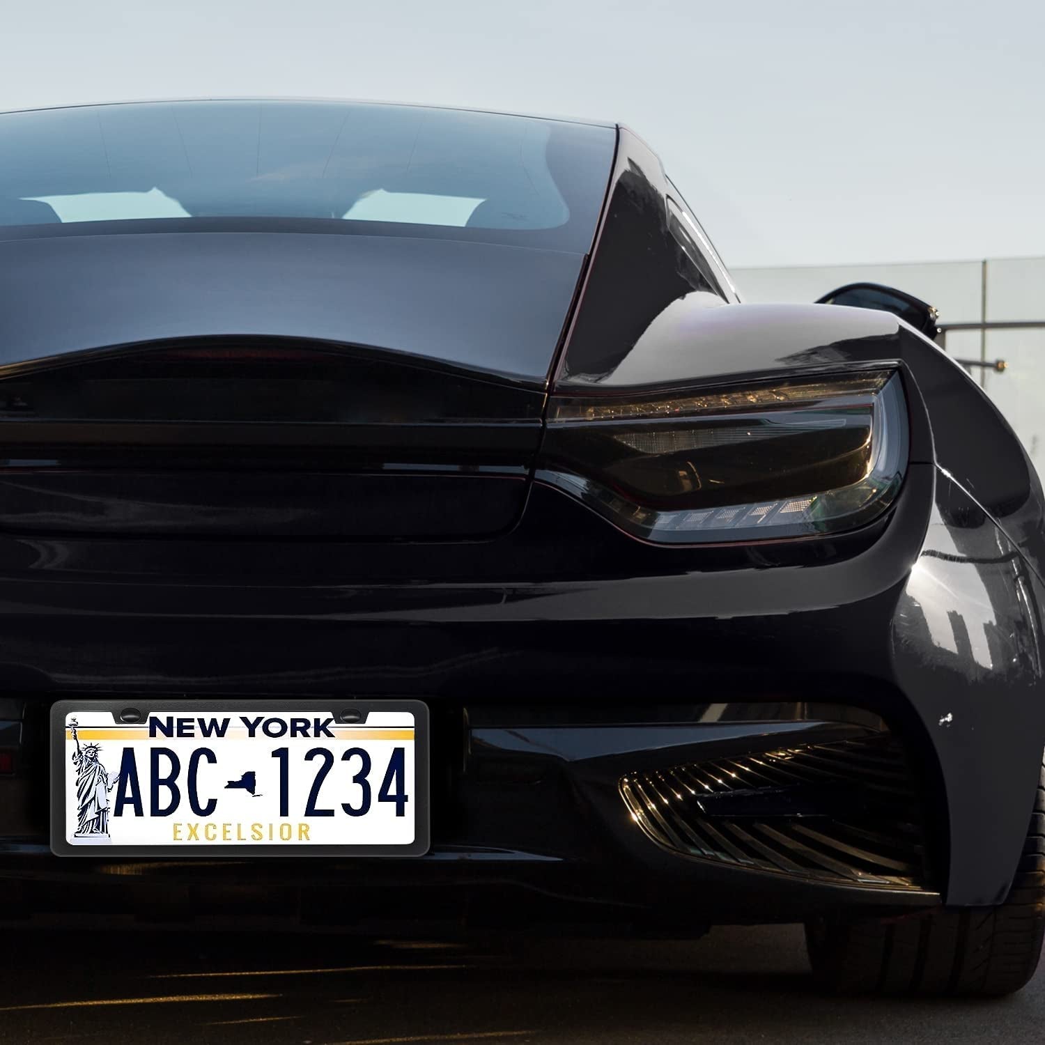 Black License Plate Frames, 2 Hole License Plate Frame, 2PCS Black License Plate Holders with Coasters, Universal Thin Stainless Steel Rust-Proof Car Plate Cover Included Screw Accessories