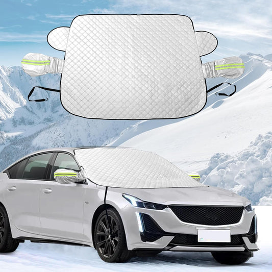 Car Magnetic Windshield Snow Cover, Heavy Duty Ultra Thick Protective Windscreen Cover 4-Layer Protection for Snow, Ice, UV & Frost Wiper Mirror Universal for Sedan, Small Suv(Silver)