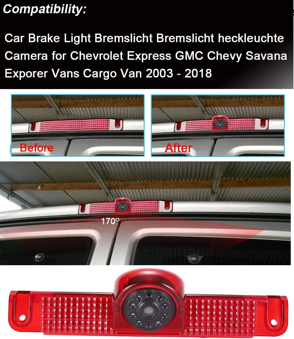 New Version Car Third Roof Top Mount Brake Lamp Camera Brake Light Rear View Backup Camera+4.3" Reverse Screen for Chevrolet Express GMC Savana Vans Exporer Vans Cargo
