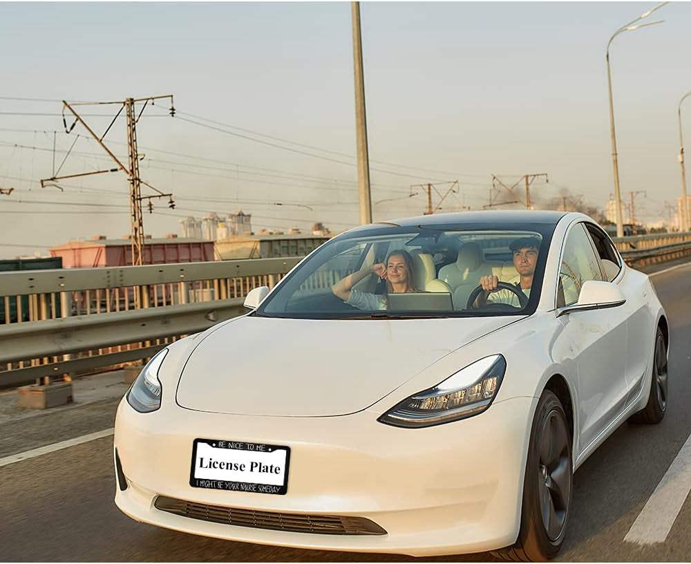 Be Nice to Me I Might Be Your Nurse Someday Aluminum Alloy License Plate Frame Applicable to US Standard Car Metal Car Tag Frame Funny Front License Plate Holder for Women Men(1 Pack)