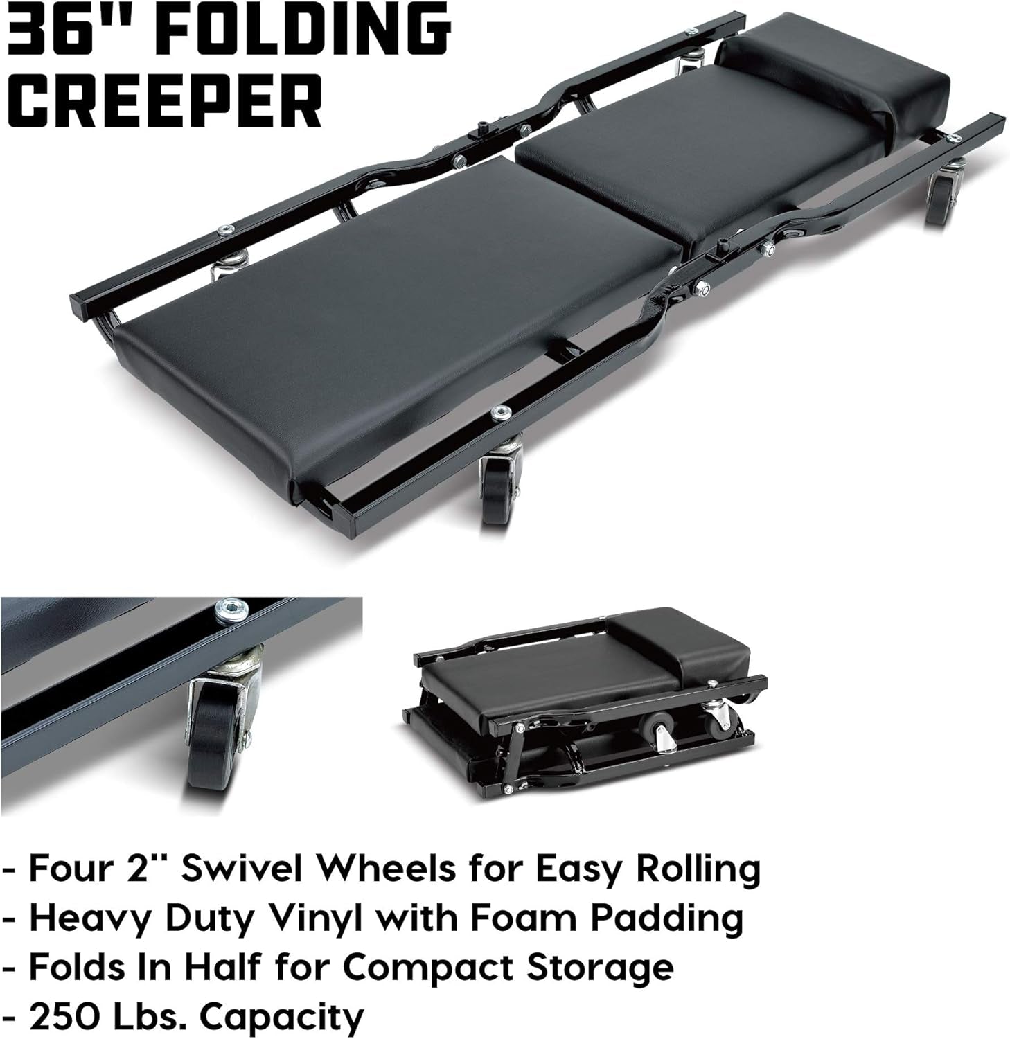 Powerbuilt 6 Piece Car Jack and Garage Creeper Service Set, 2 Ton Vehicle Lift, Jackstands, Folding Creeper, Wheel Chocks, Car Repair Garage Equipment - 640816, Large, Red