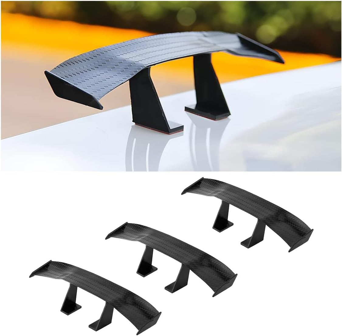 3PCS Universal Car Mini Spoiler Wing, 6.5 Inch Auto Rear Tail Wing, Mini Carbon Fiber Texture Cool Decoration, Rear Diffuser without Perforation, Car Exterior Accessories for Men Women (Black)