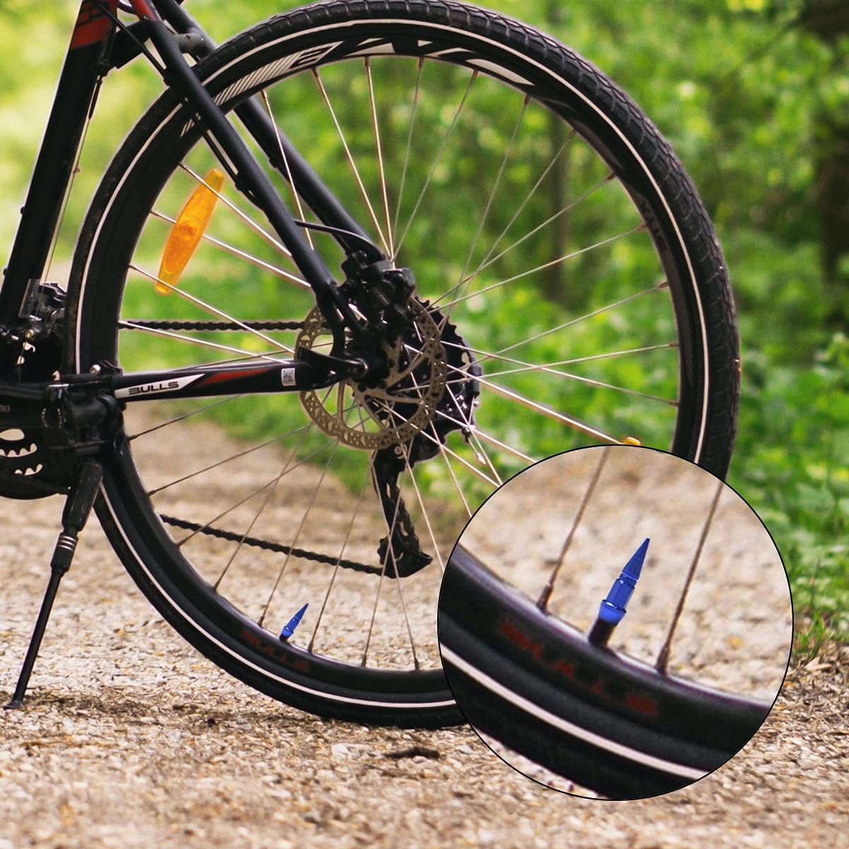 Car Wheel Tire Valve Caps, 4 Pack Spiked Aluminum Valve Stem Caps, Attractive Dustproof Car Accessories, Universal for Most Vehicles (Blue/45Mm)