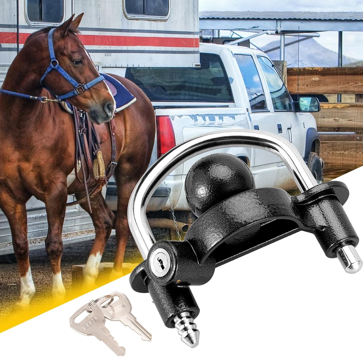 Trailer Hitch Lock Universal Tow Ball Coupler Security Kit Heavy Duty Anti-Theft Protection for Trailer Caravan Horsebox, 2 Keys, Black