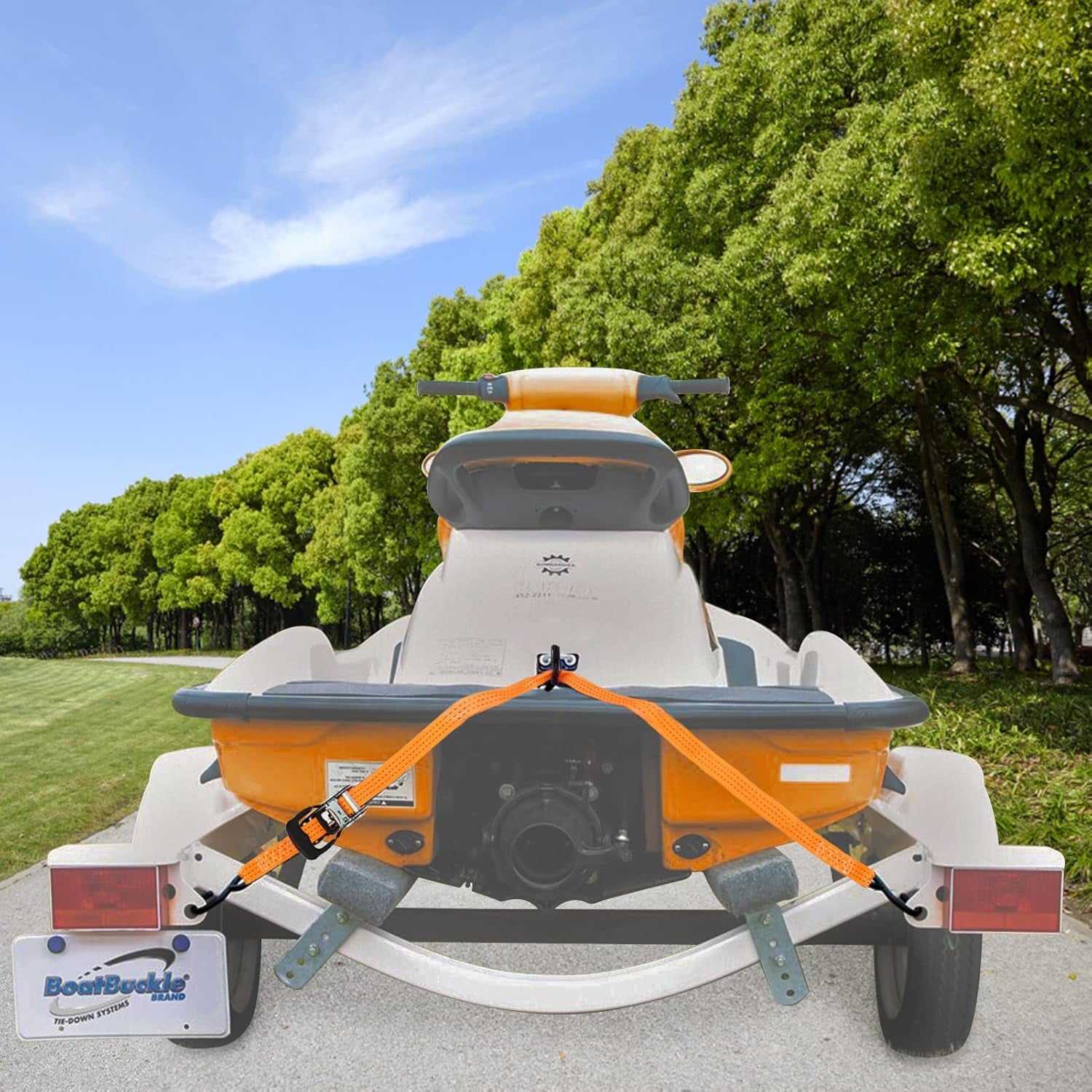 Jet Ski Ratchet Strap,3 Point Tie down Strap 1.5 Inches X 10 Feet, Super Sturdy Tie Downs for Jet Skis, Seadoo, Waverunner,Pwc,3000 Lbs Break Strength,S Hooks with Safety Clip