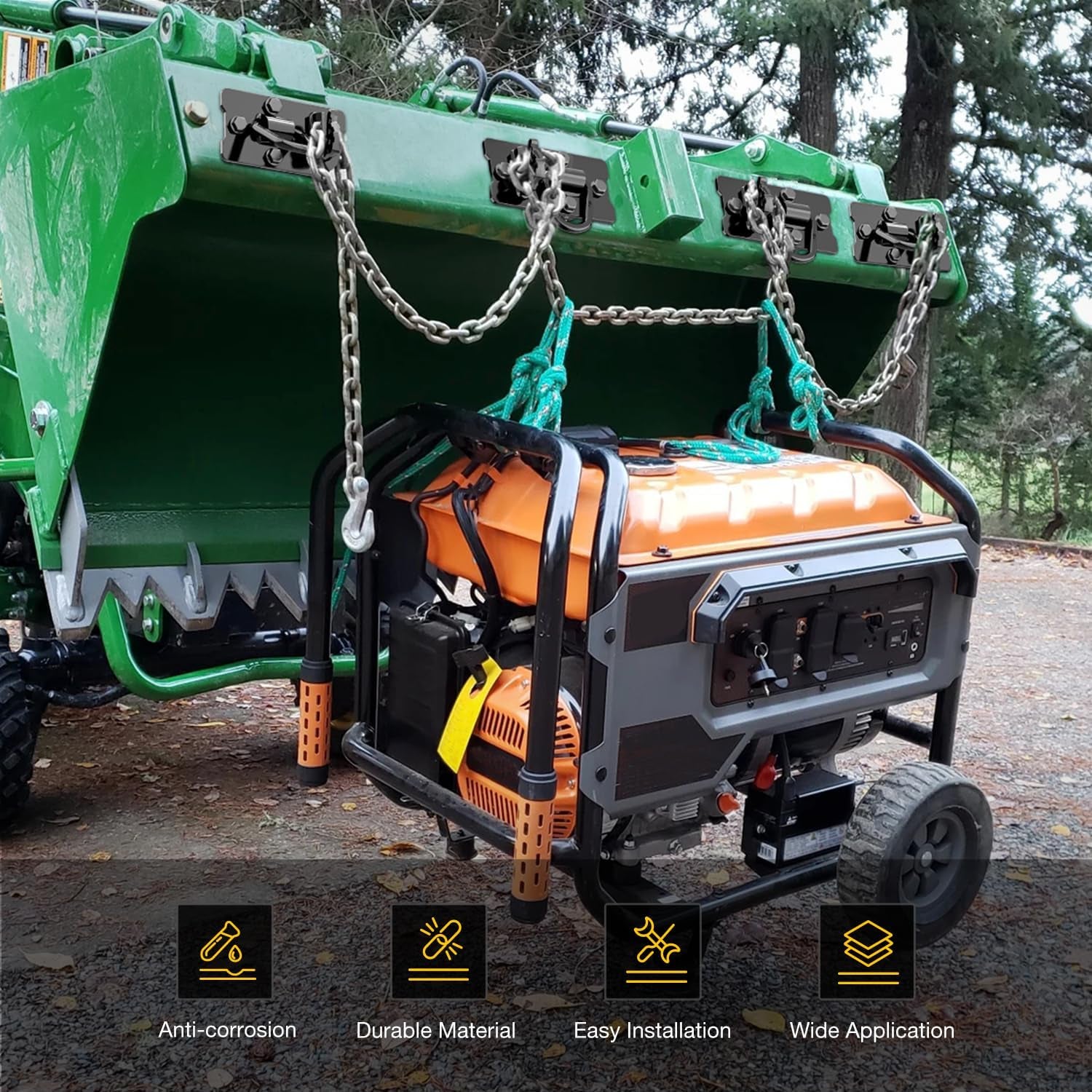 2PCS Tractor Bucket Hooks with Tie down Ring, Bolt-On Grab Hook with Back Plates Compatible with Trailer RV UTV Truck, Grade 70 Grade Forged Steel Max 15000 Lbs, Black