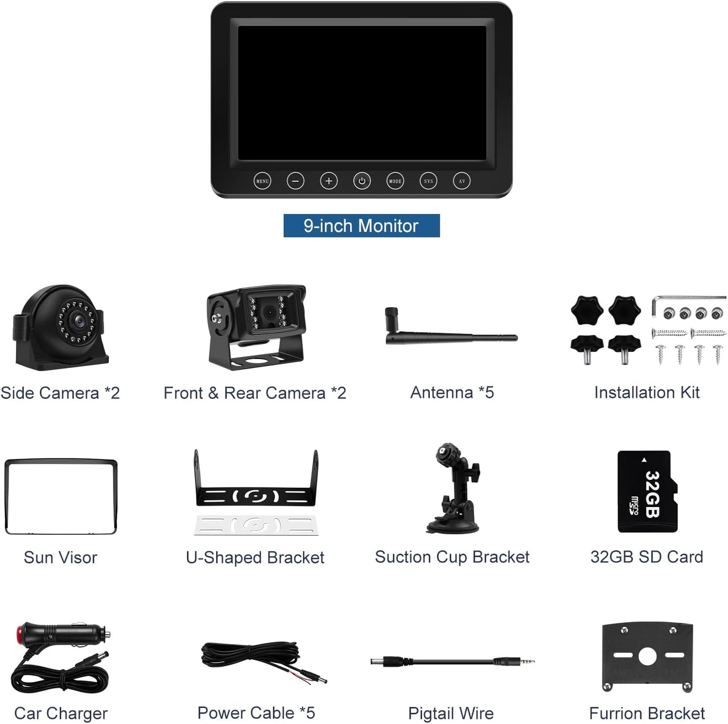 4K Wireless Backup Camera System: 9'' HD Quad Split Monitor, 1080P Side Rear View Camera, Recording, Waterproof, Digital Signal, RV Camera System for Rv/Truck/Trailer/Camper WX9