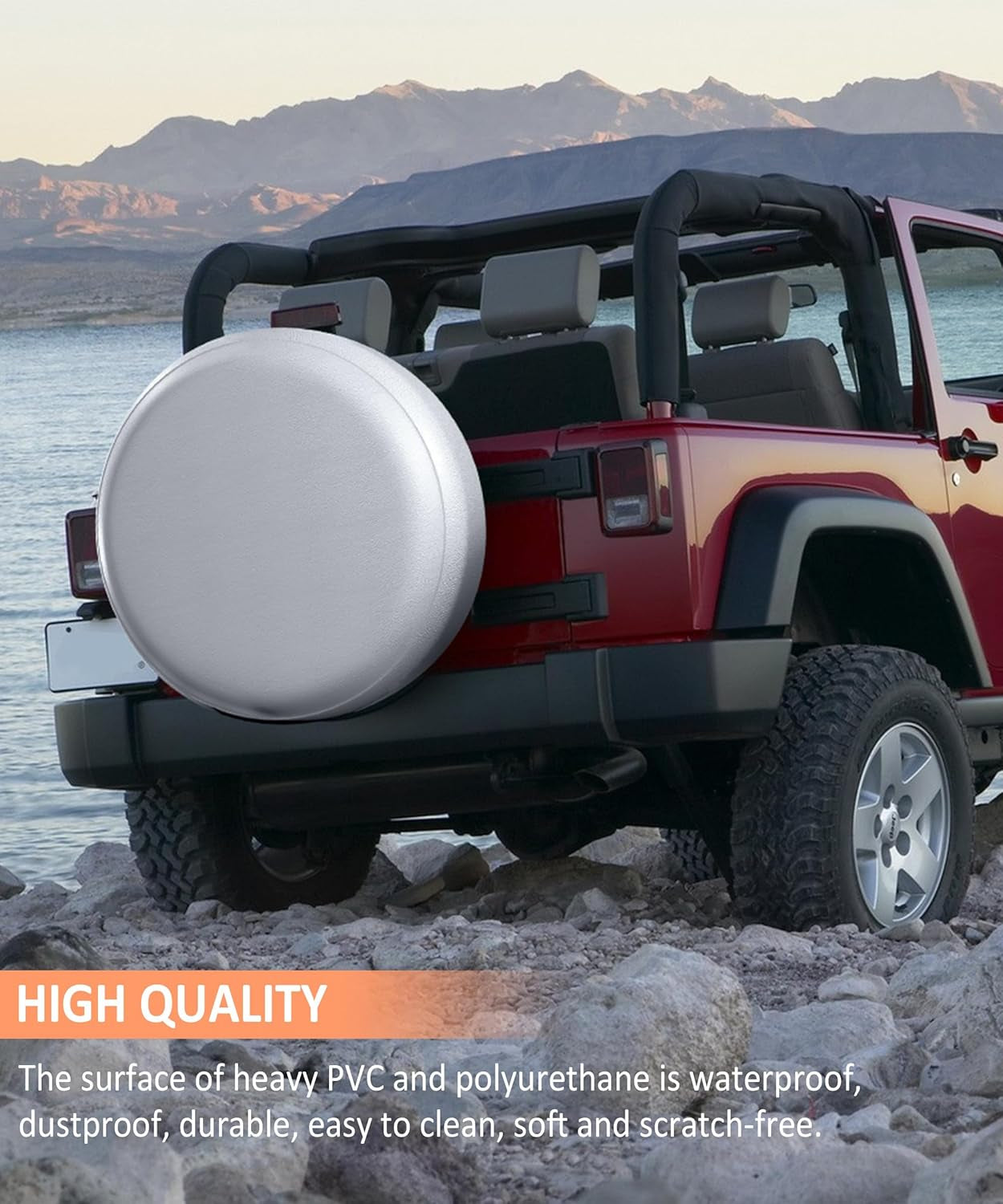 Spare Tire Cover,Camper Spare Tire Cover,Car Accessories Weatherproof Tire Cover,Tire Protectors for Jeep,Trailer,Rv,Suv,Truck (Silver, 13Inch Fits for Tire Diameters 22" - 23")