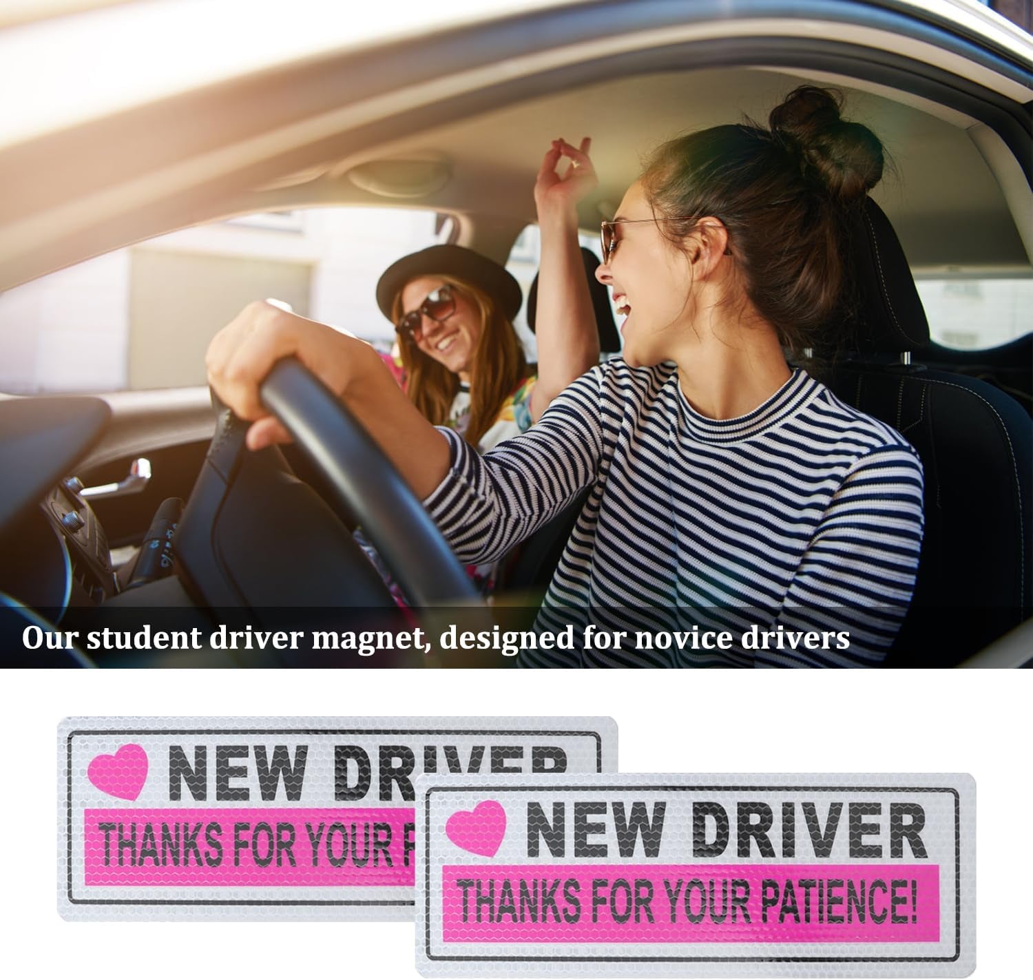 2PCS Student Driver Magnet for Car,Reflective New Driver Sticker Car Decorations for Safety Warning,Essential Please Be Patient Student Driver Magnet Car Accessories (Pink 1)