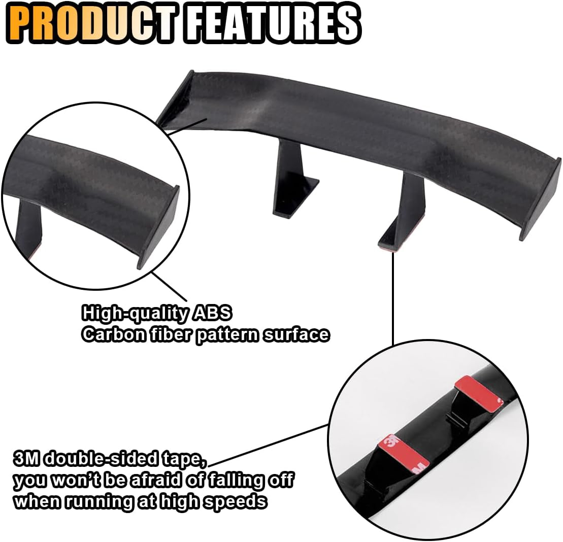 3PCS Universal Car Mini Spoiler Wing, 6.5 Inch Auto Rear Tail Wing, Mini Carbon Fiber Texture Cool Decoration, Rear Diffuser without Perforation, Car Exterior Accessories for Men Women (Black)