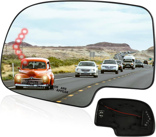 Driver Side Heated Mirror Glass Replacement Compatible with 2003-2006 Escalade, Chevy Avalanche, Silverado, Suburban, Tahoe, GMC Sierra, Yukon, Convex Mirror with Turn Signal (Left) 88944391