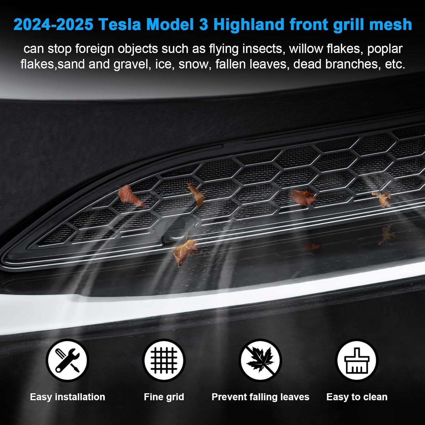 Grille Mesh Inserts for New Tesla Model 3 Highland Front Air Inlet Vent Grille Cover Replacement for Tesla Model 3 2024 2025 Accessories (Detachable Version)