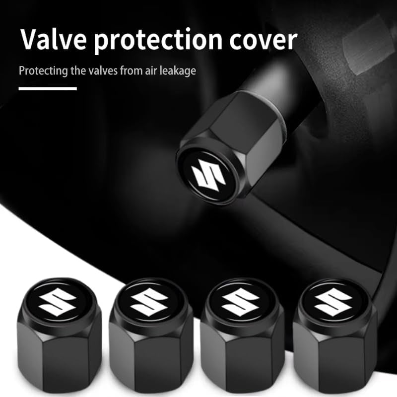 Car Wheel Tire Valve Stem Caps for Suzuki Jimny Xbee Grand Vitara,Tire Valve Caps Stem Covers Dust Caps for Car Tyres Car Wheel Air Cover Tire Air Cap Car Accessories,Black-A