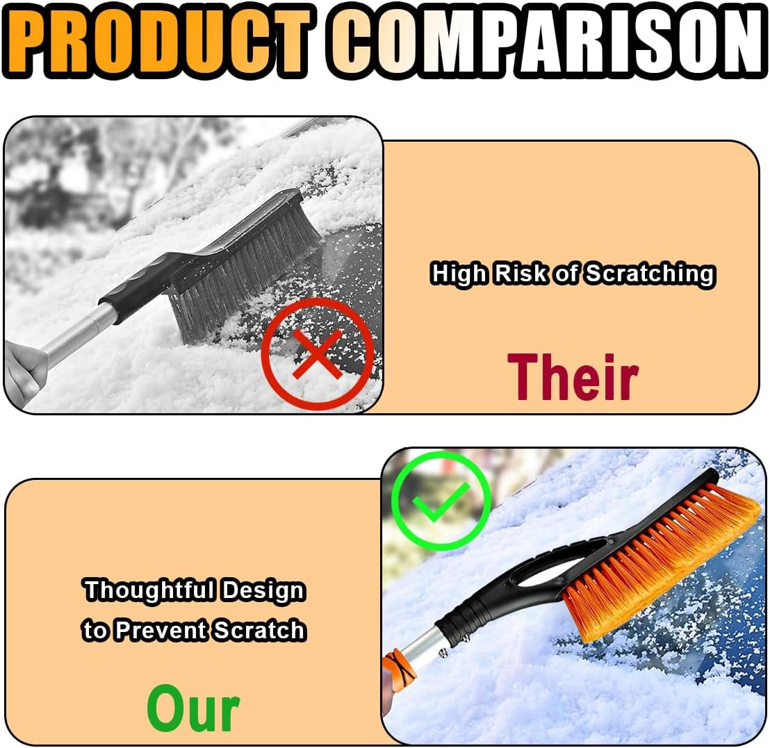 27" Car Snow Brush and Ice Scraper - Aluminum Snow Removal Tool with Ergonomic Foam Grip - Detachable Ice Scraper for Car Windshield and Window - Ice Shovel Tool Car Winter Accessories (Orange)