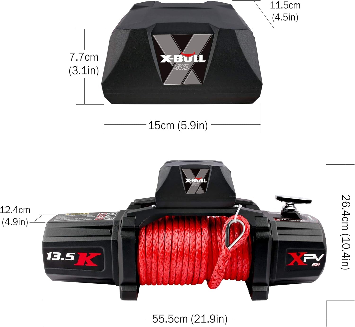 Winch-13500 Lb. Load Capacity Electric Winch Kit 12V Synthetic Rope,Waterproof IP67 Electric Winch with Hawse Fairlead, with Wireless Handheld Remote and Corded Control Recovery