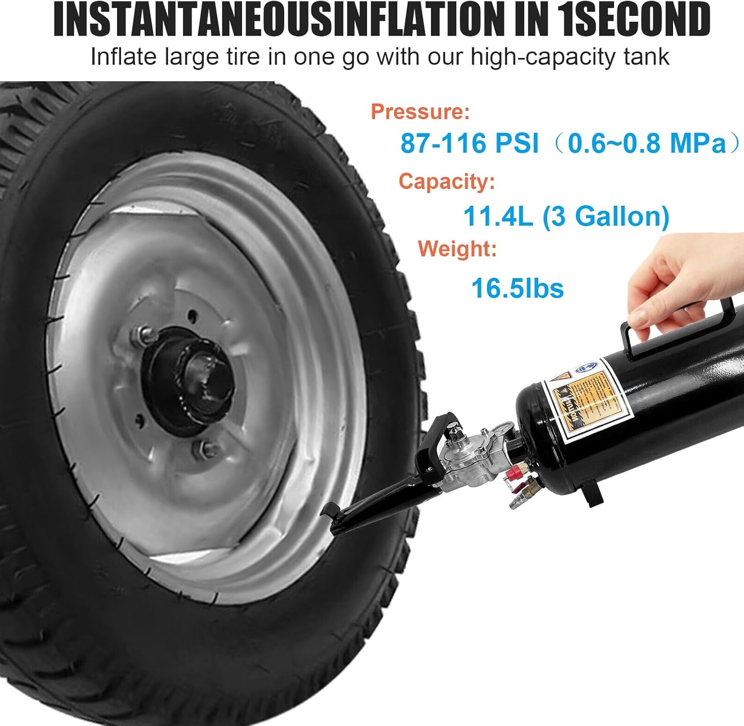 Tire Bead Seater, 3Gal / 11.4L Air Bead Blaster Tire Inflator, Handheld Tire Air Blaster, Wheel Trigger Seating Tool Inflator for Tractor Truck ATV Car, 87-116 PSI Operating Pressure