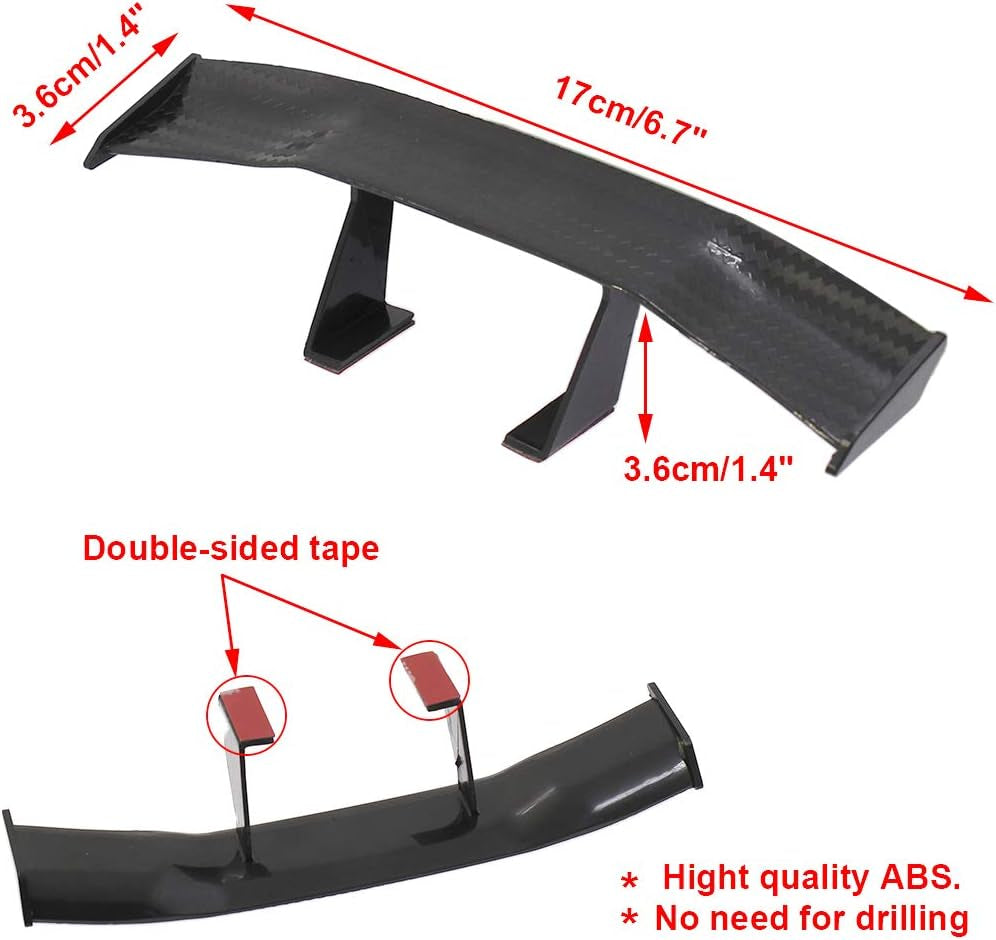 2Pcs Universal Car Mini Spoiler Wing, Auto Car Tail Wing Mini Auto Carbon Fiber Texture Decoration without Perforation Tail Decoration, 6.7 Inch Length (Black)