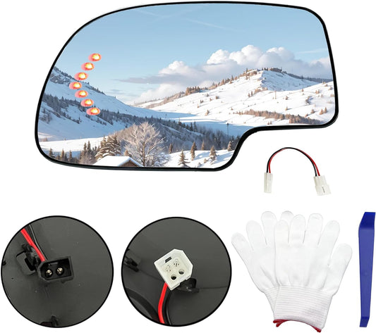 Left Driver Side Mirror Replacement for 03-07 Chevy Silverado,Cadillac,Gmc Sierra,Yukon 2003 2004 2005 2006 2007 with Heated,Rear Holder &Led Turn Signal,Truck Mirrors